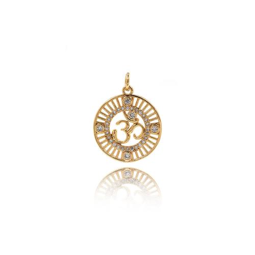 Cubic Zirconia Micro Pave Brass Pendant, Flat Round, plated, fashion jewelry & DIY & micro pave cubic zirconia & hollow [