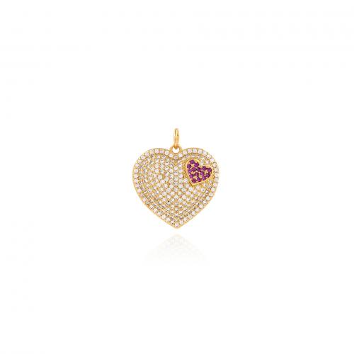 Cubic Zirconia Micro Pave Brass Pendant, Heart, 18K gold plated, fashion jewelry & DIY & micro pave cubic zirconia [