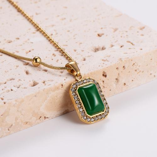 Cubic Zirconia Stainless Steel Necklace, 316L Stainless Steel, with Emerald, with 7cm extender chain, fashion jewelry & micro pave cubic zirconia & for woman, golden Approx 40 cm [