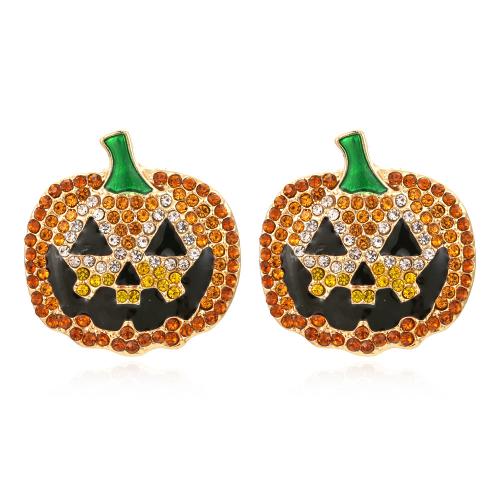 Zinc Alloy Drop Earring, Pumpkin, gold color plated, fashion jewelry & Halloween Jewelry Gift & for woman & enamel & with rhinestone [