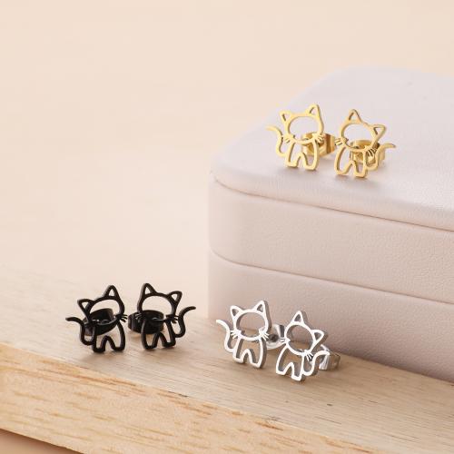 Stainless Steel Stud Earring, 304 Stainless Steel, Cat, plated, for woman [