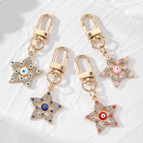 Evil Eye Key Chain, Zinc Alloy, with Resin, Star, plated, fashion jewelry & enamel & with rhinestone 