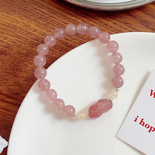 Quarz Armbänder, Strawberry Quartz, mit Weißer Achat, Modeschmuck, Rosa, Länge:17 cm, verkauft von PC[