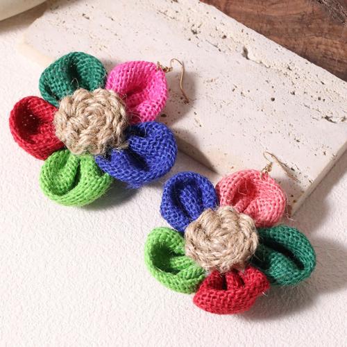 Fluffy Pom Pom Earrings, Cloth, with Zinc Alloy, Flower, handmade, fashion jewelry & for woman 