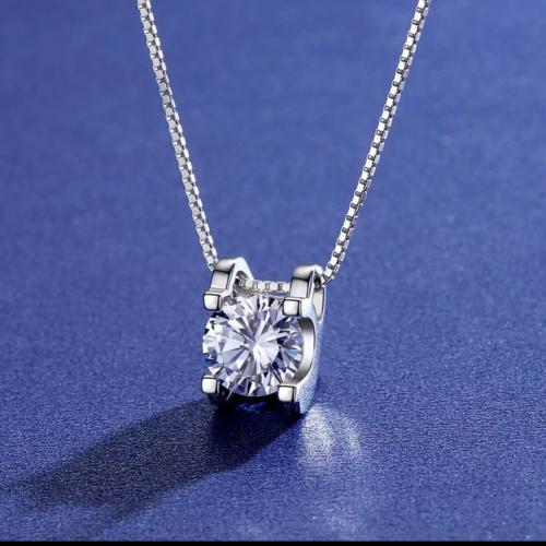 Cúbicos circón Micro pavimenta collar de plata Esterlinas, plata de ley 925, con Moissanite, con 5CM extender cadena, chapado, diferentes materiales para la opción & diverso tamaño para la opción & micro arcilla de zirconia cúbica & para mujer, color de platina, longitud:aproximado 40 cm, Vendido por UD[