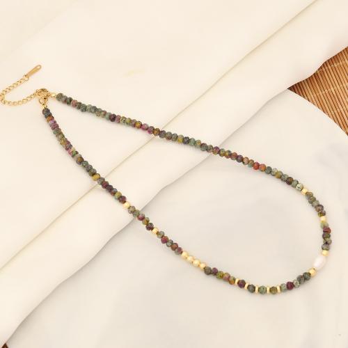 Gemstone Necklace, with Plastic Pearl & Brass & 304 Stainless Steel, with 2inch extender chain, gold color plated & for woman & faceted Approx 15.7 Inch [