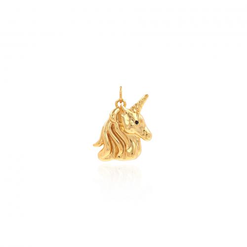 Cubic Zirconia Micro Pave Brass Pendant, Unicorn, 18K gold plated, fashion jewelry & DIY & micro pave cubic zirconia [