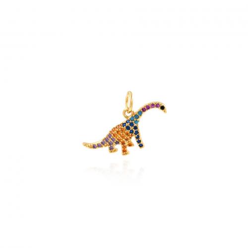 Cubic Zirconia Micro Pave Brass Pendant, Dinosaur, 18K gold plated, fashion jewelry & DIY & micro pave cubic zirconia, mixed colors [