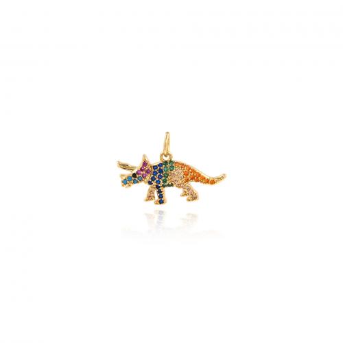 Cubic Zirconia Micro Pave Brass Pendant, Dinosaur, 18K gold plated, fashion jewelry & DIY & micro pave cubic zirconia, mixed colors [