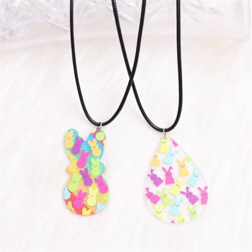 Collier acrylique, avec cordon en cuir, avec 5cm chaînes de rallonge, impression, bijoux de mode & styles différents pour le choix & pour femme Environ 40-45 cm, Vendu par PC