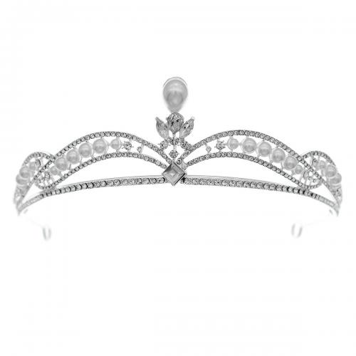 Bridal Tiaras, Zinc Alloy, with Plastic Pearl, silver color plated, for woman & with rhinestone [