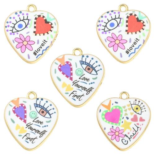 Zinc Alloy Enamel Pendants, Heart, gold color plated, DIY, mixed colors 