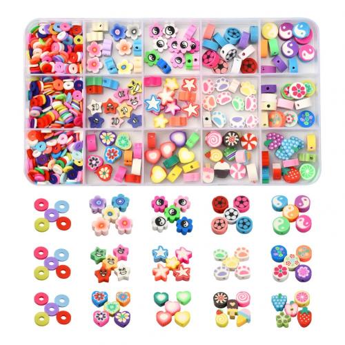 Polymer Clay Jewelry Beads, with Plastic Box, Rectangle, DIY & 15 cells, mixed colors [