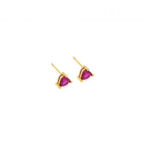 Cubic Zirconia Micro Pave Brass Earring, Heart, 18K gold plated, fashion jewelry & micro pave cubic zirconia & for woman, fuchsia [