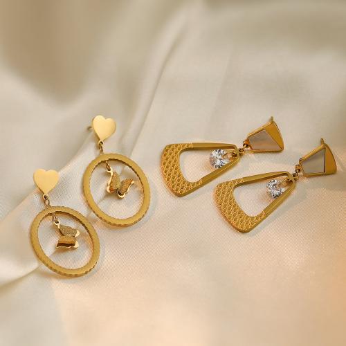 Titanium Steel Earrings, fashion jewelry & for woman, golden 