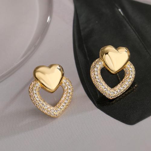 Cubic Zirconia Micro Pave Brass Earring, gold color plated & micro pave cubic zirconia [