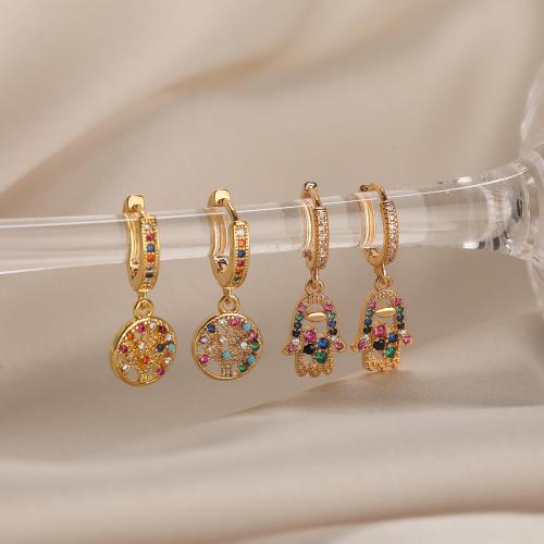 Cubic Zirconia Micro Pave Brass Earring, gold color plated & micro pave cubic zirconia & for woman [