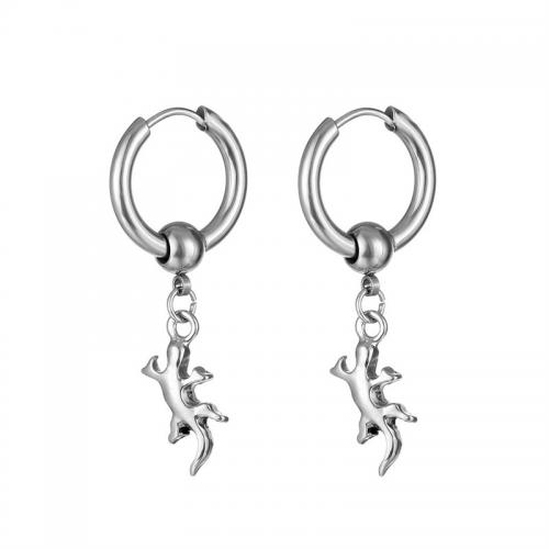 Boucles d'oreilles en acier titane, gecko, Placage, bijoux de mode, argent Vendu par PC