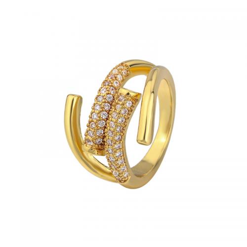 Cubic Zirconia Micro Pave Brass Finger Ring, plated, micro pave cubic zirconia & for woman, golden 