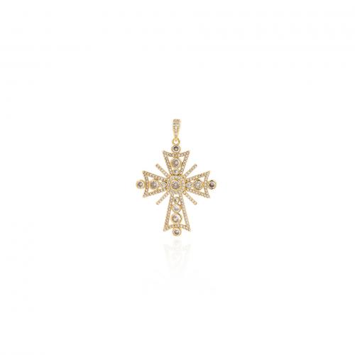 Cubic Zirconia Micro Pave Brass Pendant, Cross, 18K gold plated, fashion jewelry & DIY & micro pave cubic zirconia [