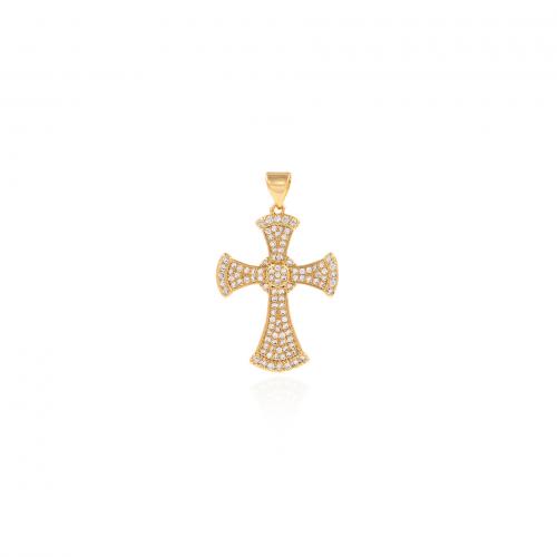 Cubic Zirconia Micro Pave Brass Pendant, Cross, 18K gold plated, fashion jewelry & DIY & micro pave cubic zirconia [