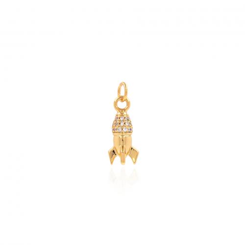 Cubic Zirconia Micro Pave Brass Pendant, Rocket, 18K gold plated, fashion jewelry & DIY & micro pave cubic zirconia [