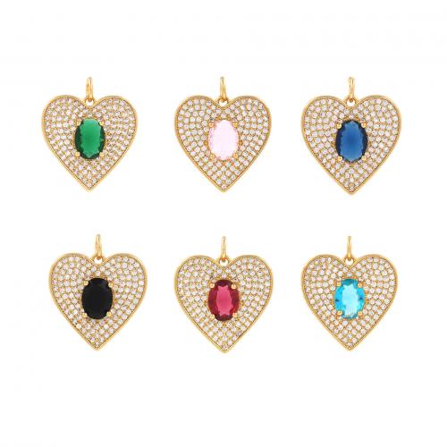 Cubic Zirconia Micro Pave Brass Pendant, Heart, 18K gold plated, fashion jewelry & DIY & micro pave cubic zirconia [