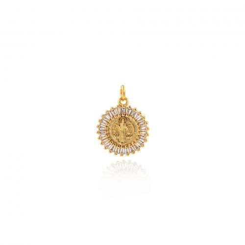 Cubic Zirconia Micro Pave Brass Pendant, Flat Round, 18K gold plated, fashion jewelry & DIY & micro pave cubic zirconia [