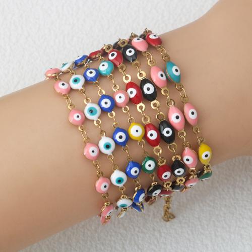 Evil Eye Jewelry Bracelet, Titanium Steel, gold color plated, evil eye pattern & for woman & enamel cm 