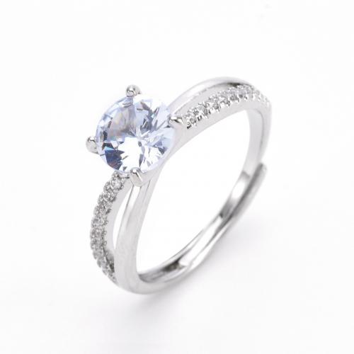 Cubic Zircon Brass Finger Ring, with Cubic Zirconia, plated, for woman, silver color [