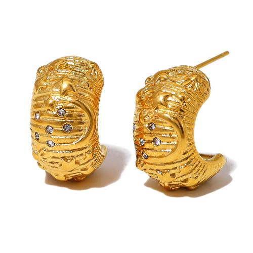 Stainless Steel Stud Earring, 304 Stainless Steel, 18K gold plated, fashion jewelry & for woman & with rhinestone, golden 