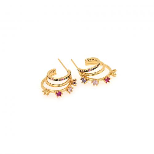 Cubic Zirconia Micro Pave Brass Earring, 18K gold plated, fashion jewelry & micro pave cubic zirconia & for woman 