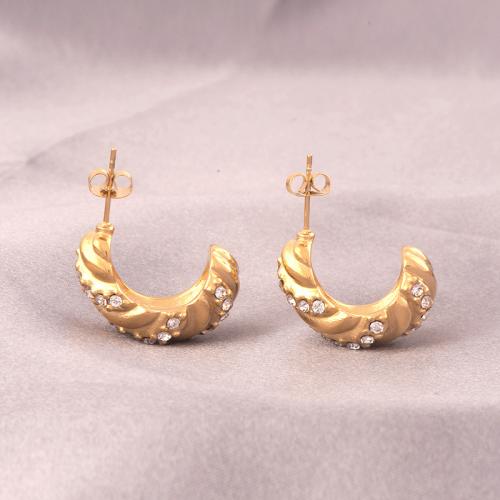 Boucles d'oreilles en acier titane, Plaqué or 18K, bijoux de mode & pavé de micro zircon & pour femme Vendu par paire