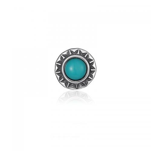 Zinc Alloy Stud Earring, with Synthetic Turquoise, Round, silver color plated, vintage & for man, 10mm [