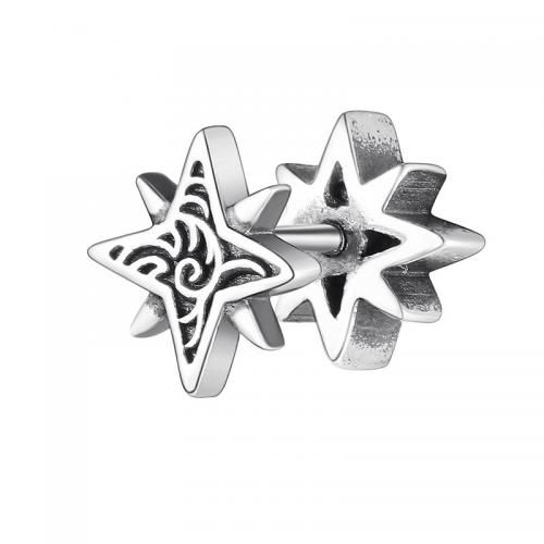 Zinc Alloy Stud Earring, Eight Point Star, silver color plated, vintage & for man, 10mm [