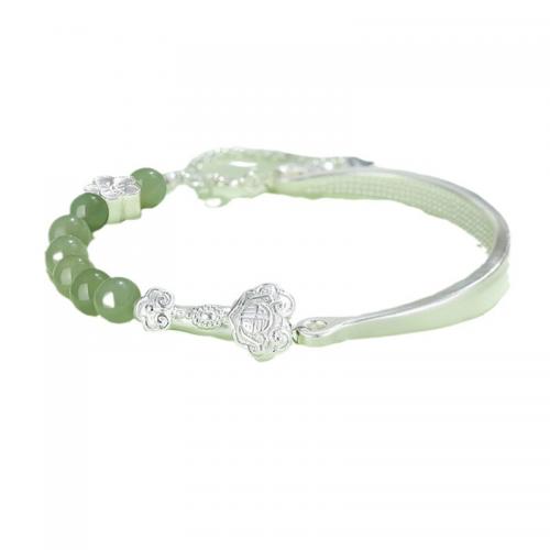 Hetian Jade Pulsera, con Plata de ley 925, con 2inch extender cadena, Ruyi, estilo popular & para mujer, longitud:aproximado 5.9 Inch, Vendido por UD