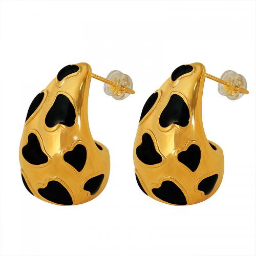 Stainless Steel Stud Earring, 304 Stainless Steel, Teardrop, fashion jewelry & for woman & enamel [