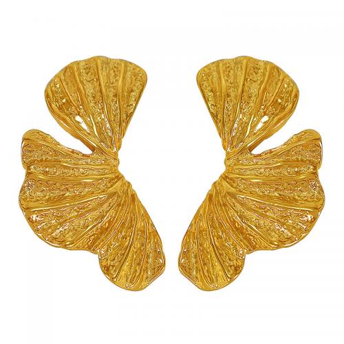 Stainless Steel Stud Earring, 304 Stainless Steel, Ginkgo Leaf, Vacuum Ion Plating, fashion jewelry & for woman, golden [