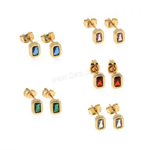 Cubic Zirconia Micro Pave Brass Earring, Rectangle, 18K gold plated, fashion jewelry & micro pave cubic zirconia & for woman 