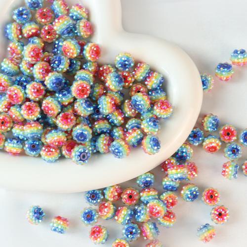 Acrylic Jewelry Beads, with Rhinestone, Round, fashion jewelry & DIY, mixed colors Approx [