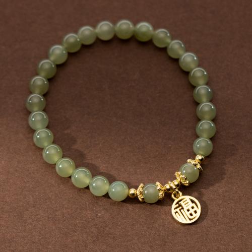 Pulsera de jade, Plata de ley 925, con Jade, hecho a mano, Joyería & elástico & para mujer, longitud:aproximado 15-24 cm, Vendido por UD