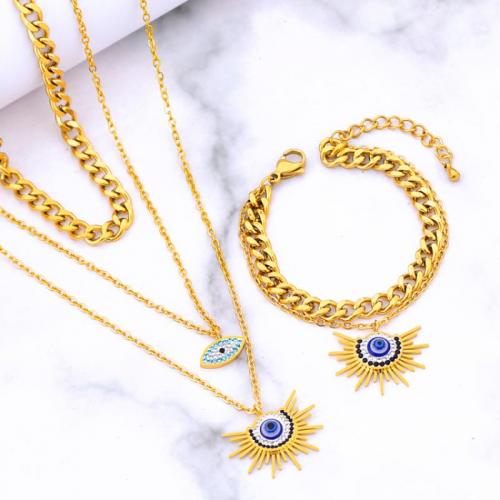 Evil Eye Jewelry Set, Titanium Steel & for woman & with rhinestone, golden 