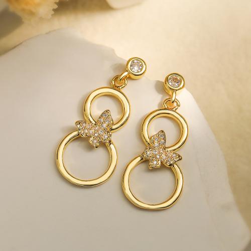 Cubic Zirconia Micro Pave Brass Earring, Butterfly, gold color plated, micro pave cubic zirconia & for woman 