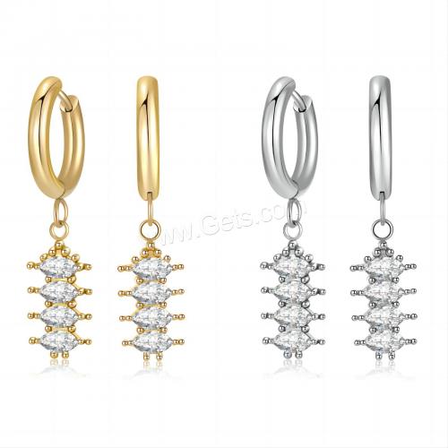 Stainless Steel Drop Earring, 304 Stainless Steel, with Cubic Zirconia, plated, for woman [