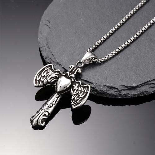 Collier de bijoux de titane, Acier titane, croix, Placage, bijoux de mode, argent cm, Vendu par PC[