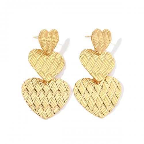 Stainless Steel Drop Earring, 304 Stainless Steel, Heart, 18K gold plated, fashion jewelry & for woman, golden 