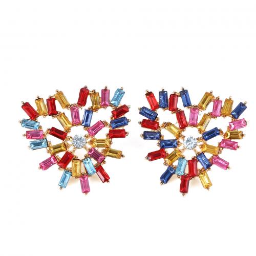 Zinc alliage strass Stud Earring, alliage de zinc, coeur, bijoux de mode & pour femme & avec strass, multicolore Vendu par paire