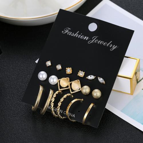 Zinc Alloy Rhinestone Drop Earring, with Plastic Pearl, nine pieces & for woman & with rhinestone [