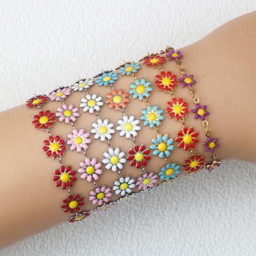 Titanio Acero Pulseras y brazaletes, Partículas de acero, con 5CM extender cadena, Flor, chapado, para mujer & esmalte, más colores para la opción, longitud:17 cm, Vendido por UD