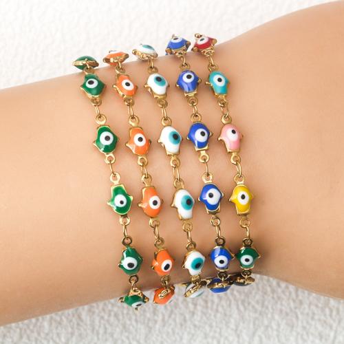 Evil Eye Jewelry Bracelet, Titanium Steel, with 5CM extender chain, gold color plated, evil eye pattern & for woman & enamel cm 